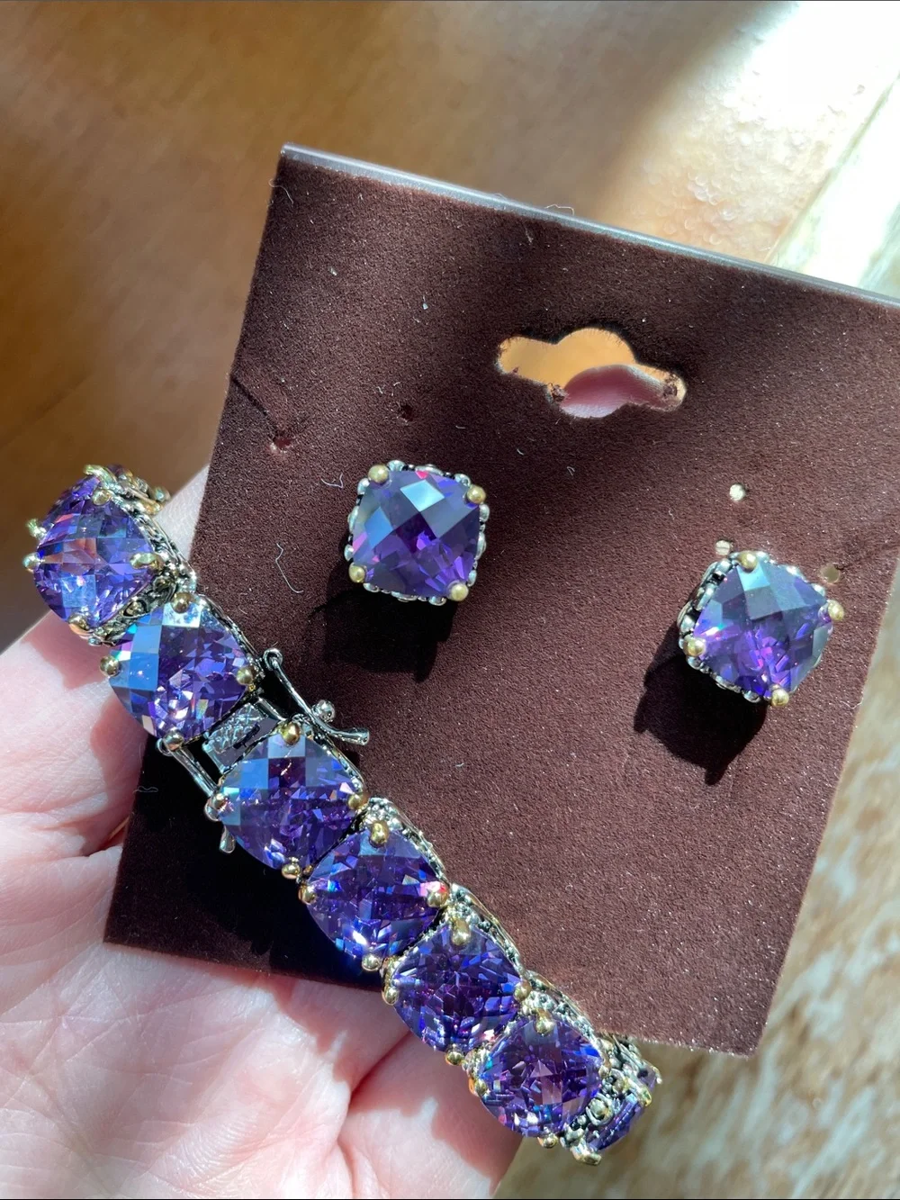 Purple Crystal Bracelet and Stud Earring Set - Elegant Women's Accessories